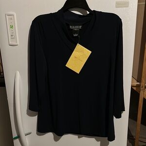 Dialogue Black 3/4 Sleeve Mandarin Collar Blouse